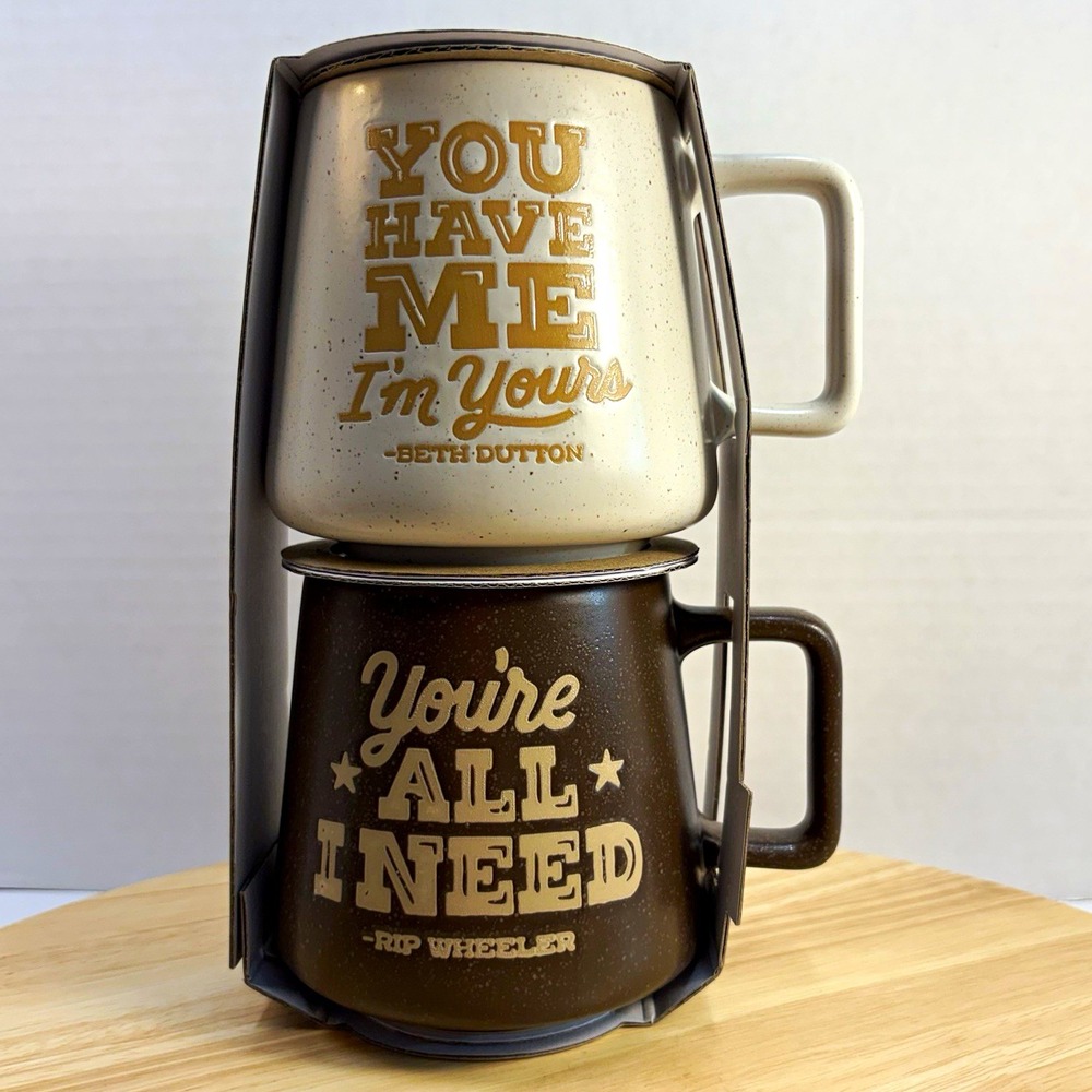 Hallmark Yellowstone 2pc 21oz Ceramic Mug Set Speckled White/Brown MW/DS Safe